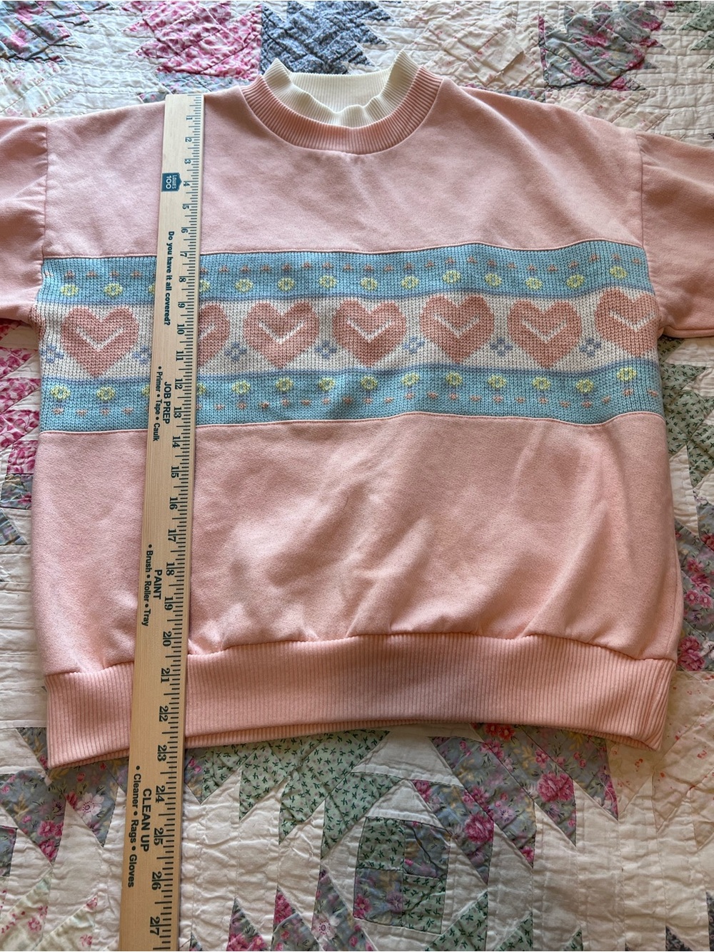 Vintage Simply Basic Pink Pastel Heart Fleece Sweatshirt Jacquard Panel M - Picture 7 of 8